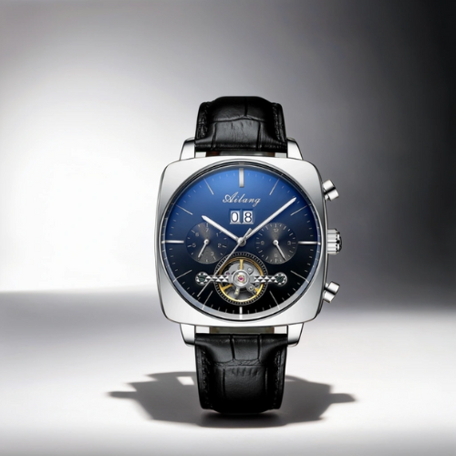 Relógio Ailang Tempus - Pulseira de Couro Silver Black