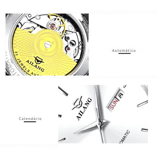 Relógio Ailang Zenithus - Pulseira Silver White